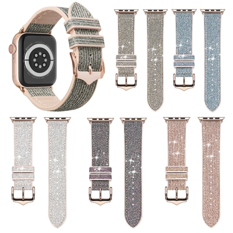 DUX DUCIS PU + Silicone Watch Band Sparkle Version For Apple Watch Series 9&8&7 41mm / SE 3&SE 2&6&SE&5&4 40mm / 3&2&1 38mm(Gold)
