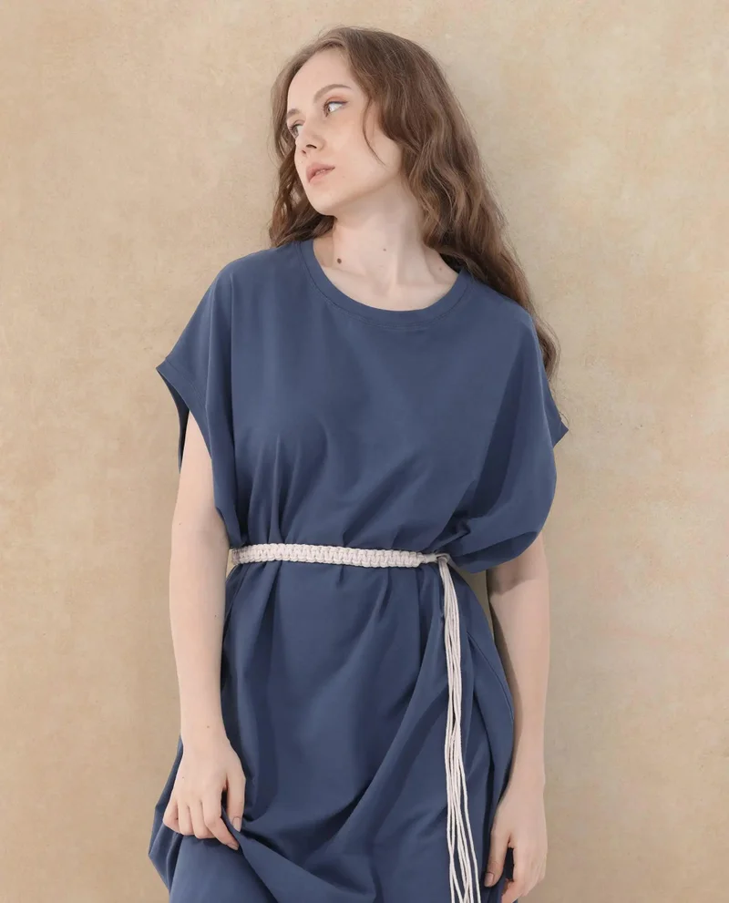 Rareism Women's Knit Maxi Dress With Macrame Belt