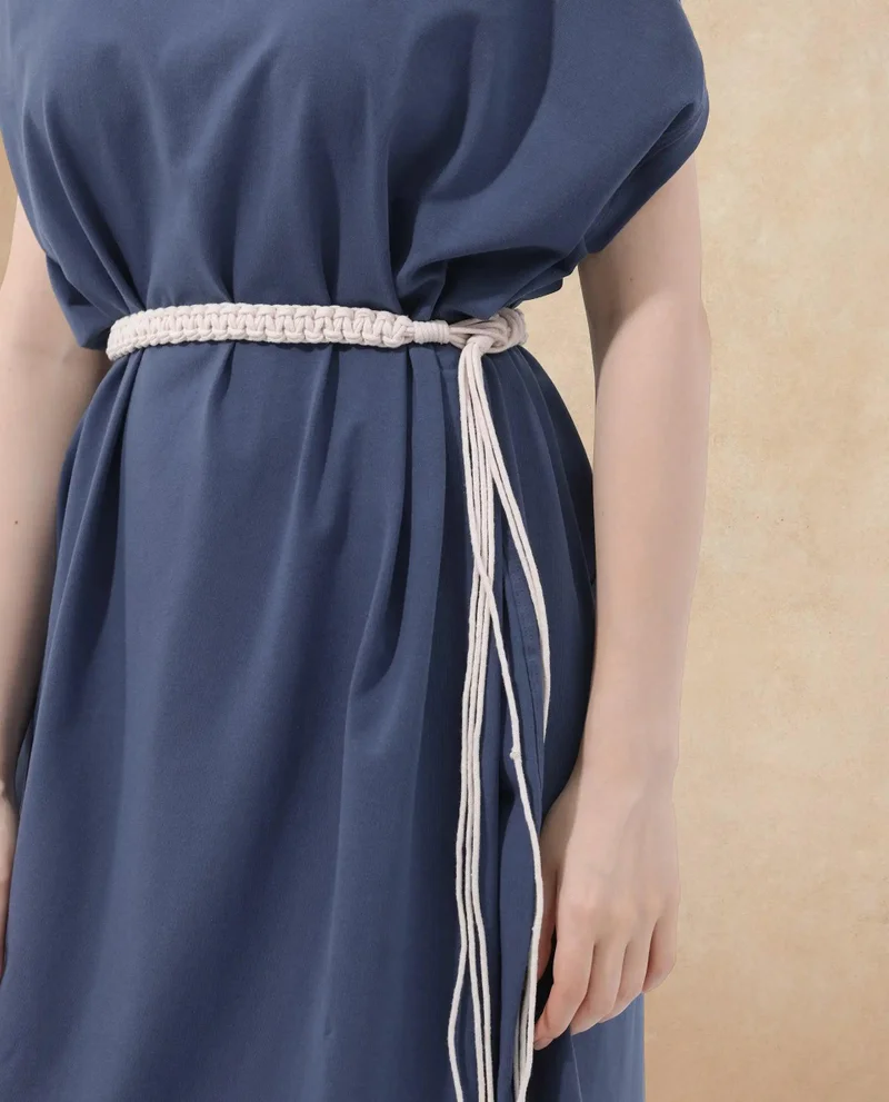 Rareism Women's Knit Maxi Dress With Macrame Belt
