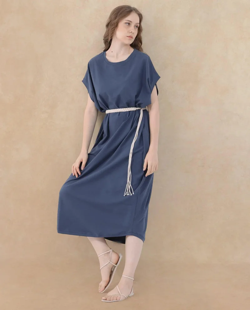 Rareism Women's Knit Maxi Dress With Macrame Belt