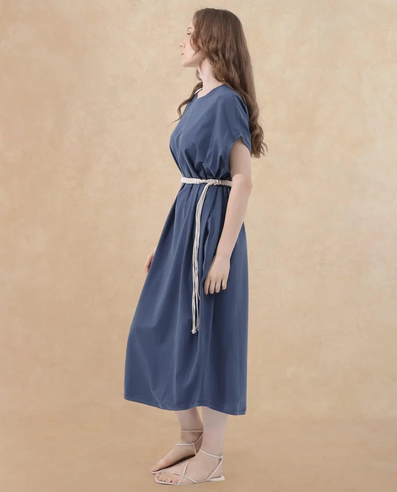 Rareism Women's Knit Maxi Dress With Macrame Belt