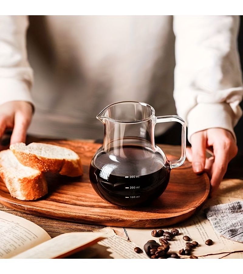 Stylish Pour Over Coffee Pot with Ear Handle 10.14oz Large Belly High Borosilicate Heat Resistant Glass Transparent Texture Withstands Heat and Freezing Anti Scald Handle Design Beautifully Designed Sharing Pot - Image 2