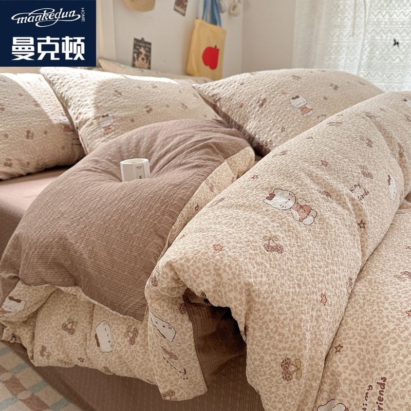 A-level ultra soft double-layer down duvet cover bed sheet set - four piece set bedding bed sheet duvet cover pillow cover - Image 1