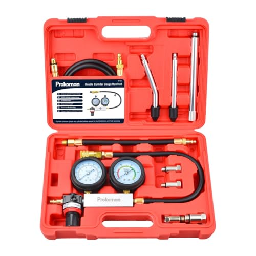 Prokomon Engine Cylinder Leak Down Tester KitGasoline Engine Leakdown Tester Kit with Extension RodCylinder Leakage Tester Set for Pressure Check and Leakage Rate Test