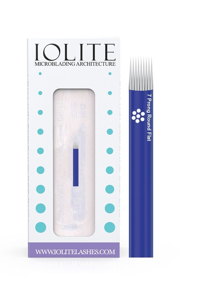 IOLITE Microblading 7 Prong Round Flat Needle IR7PBLU SPMU NEEDLE Size 22mm one time use disposable blade Sterile packaged 12pcs - Image 1