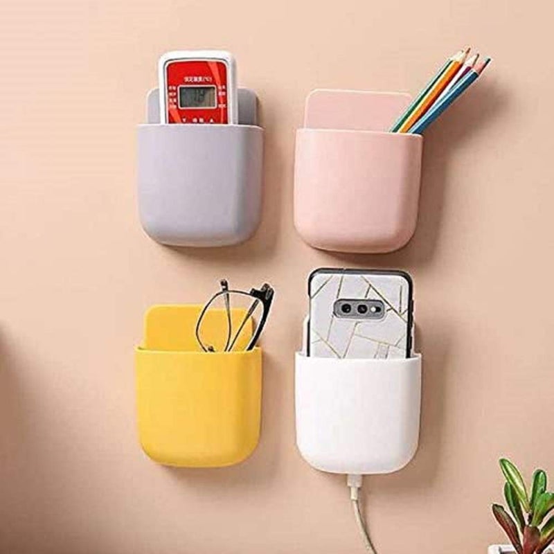 Zyomatiq Multipurpose Wall Mounted Storage Organizer Case for Remote MobilePhone Charger Plug Holder Statinory Rack Toothbrush Stand for Home Office Pack of 4 Pcs - Image 5