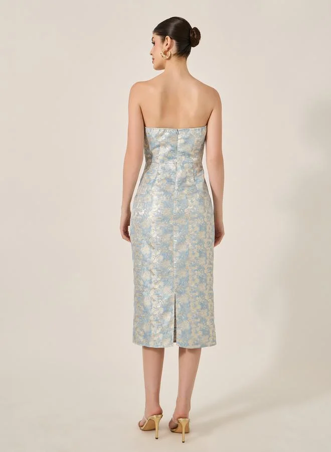 Styli Brocade Strapless Midi Dress