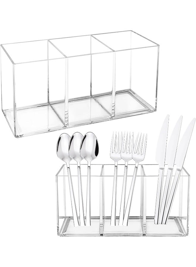 TPGP 2Pack Acrylic Cutlery Storage Organizer, Plastic Cutlery Utensil Holder Storage Organizer Caddy for Kitchen Countertop Organization - Holds Fork, Knife, Spoon, Silverware Tableware Storage Box - Image 1
