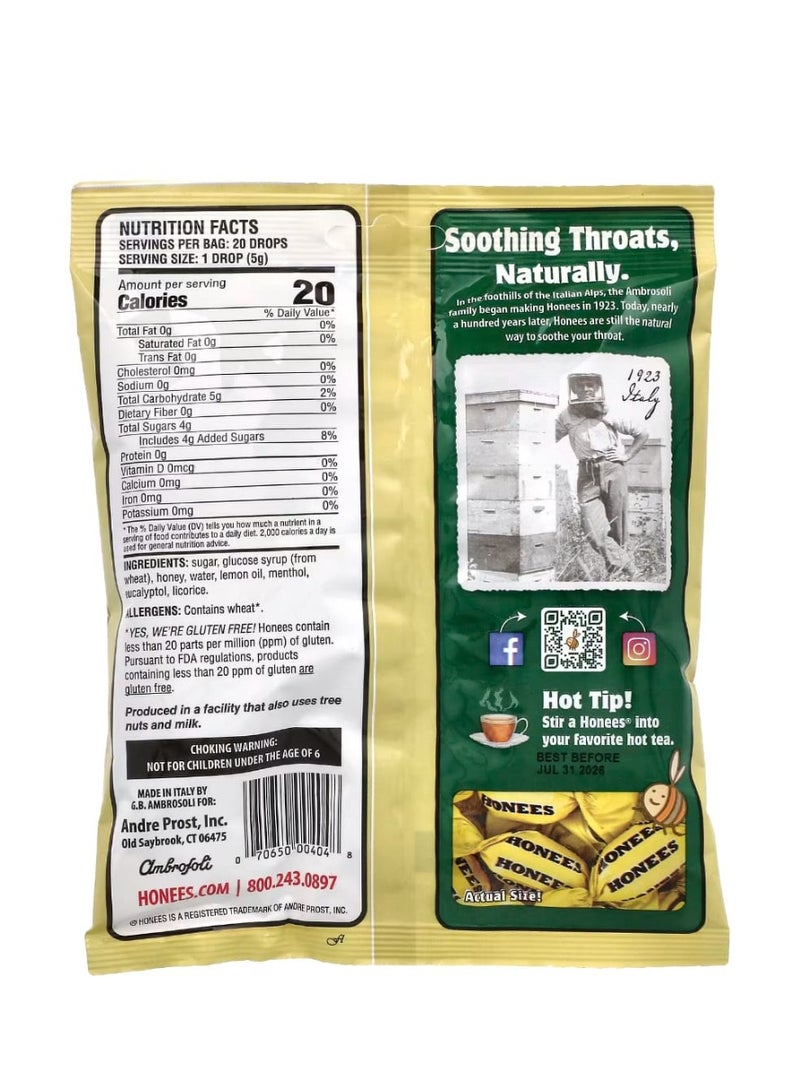 Honees Honey Lemon Menthol Eucalyptus Cough Drops 20 King Sized Drops 3.5 oz (100 g) - Image 2