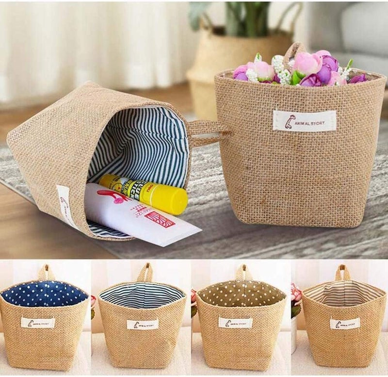 6 Pcs Mini Hanging Storage Bags - Cotton Linen Wall-Hanging Baskets for Organizing Small Items - Image 4