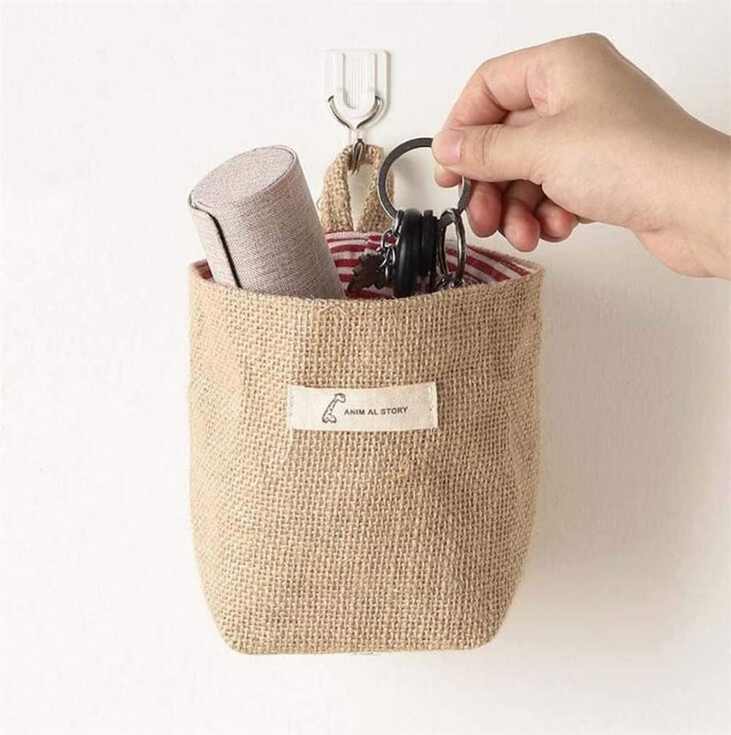 6 Pcs Mini Hanging Storage Bags - Cotton Linen Wall-Hanging Baskets for Organizing Small Items - Image 3