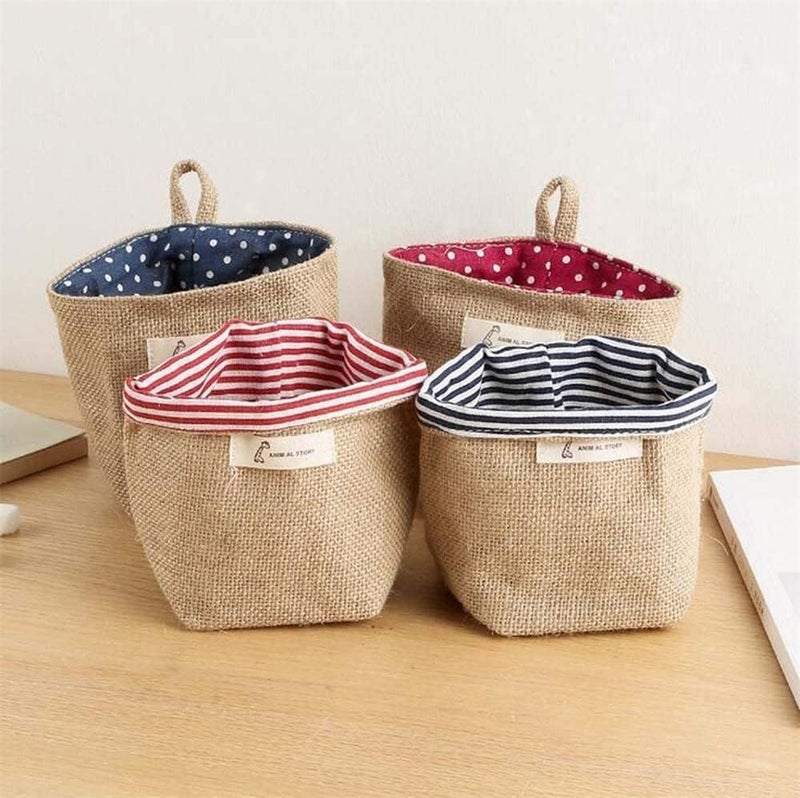 6 Pcs Mini Hanging Storage Bags - Cotton Linen Wall-Hanging Baskets for Organizing Small Items - Image 2