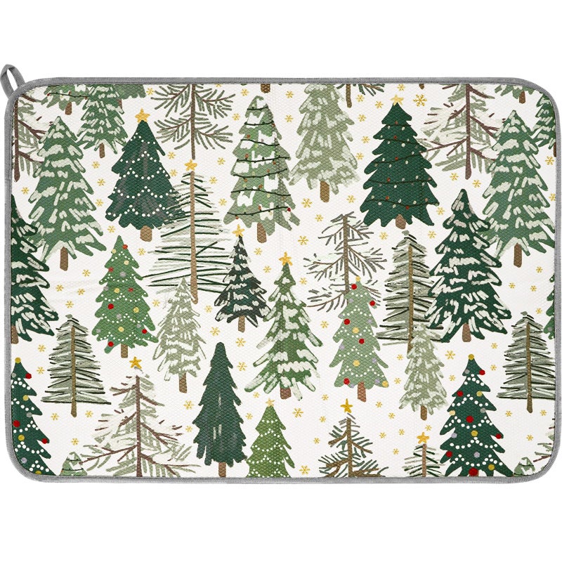 AnyDesign Christmas Dish Drying Mat Xmas Tree Absorbent Dish Drainer Protector Pad Forest Woodland Dry Mat Dish Drainer Mat for Kitchen Countertop Tableware Decor 18 x 24 Inch - Image 2
