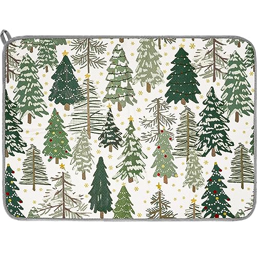 AnyDesign Christmas Dish Drying Mat Xmas Tree Absorbent Dish Drainer Protector Pad Forest Woodland Dry Mat Dish Drainer Mat for Kitchen Countertop Tableware Decor 18 x 24 Inch - Image 1