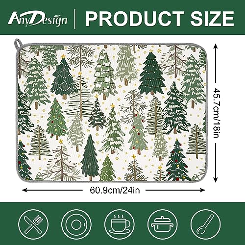 AnyDesign Christmas Dish Drying Mat Xmas Tree Absorbent Dish Drainer Protector Pad Forest Woodland Dry Mat Dish Drainer Mat for Kitchen Countertop Tableware Decor 18 x 24 Inch - Image 3