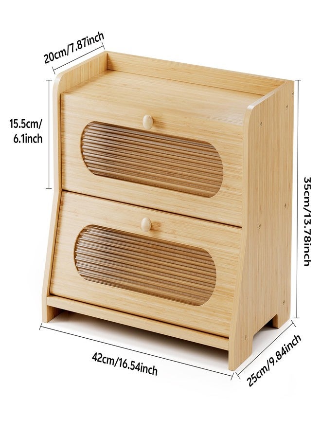 Stylstoreazy Bread Box for Kitchen Countertop,Double Layer Large Capacity Bamboo Bread Storage Container with Acrylic Wavy Door Panel for Kitchen Counter Corner,Cabinet,Pantry(Natural) - Image 3