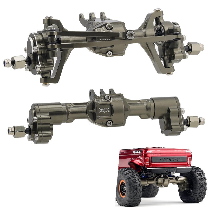 DJX CNC Aluminum RC Front Rear Portal Axles Set 4mm Extended Complete Axles for 118 RC Rock Crawler Redcat Ascent18 Upgrades PartsGunmetal - Image 3