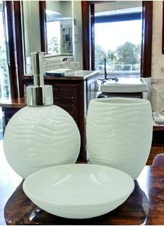 BABAZAM 3 Pieces Bathroom Accessories Set Toothbrush Holder Lotion Liquid Soap Dispenser & Tray White 17x23x10.5cm  - Image 5