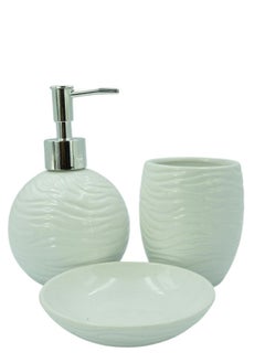 BABAZAM 3 Pieces Bathroom Accessories Set Toothbrush Holder Lotion Liquid Soap Dispenser & Tray White 17x23x10.5cm  - Image 2