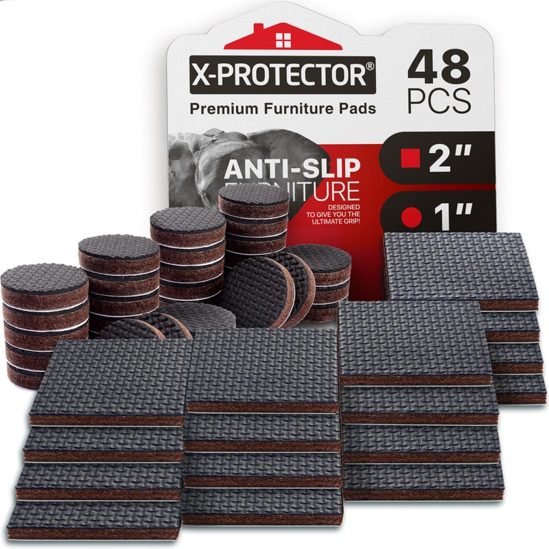 Non Slip Furniture Pads XPROTECTOR 48 PCS 32 pcs 1 Round 16 pcs 2 Square Furniture Grippers Rubber Feet Hardwood Floor Protectors for Furniture Legs Couch Stoppers Keep Furniture in Place