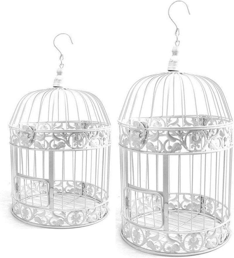 pet show Pack of 2 Round Birdcages Decor Metal Wall Hanging Bird Cage for Small Birds Wedding Party Indoor Outdoor Decoration 9.8INCH and 13.8INCH Color Black White (Black) - Image 5