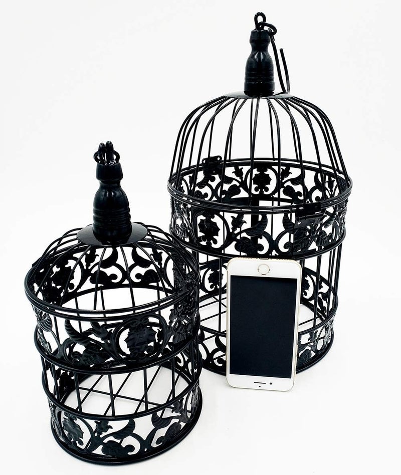 pet show Pack of 2 Round Birdcages Decor Metal Wall Hanging Bird Cage for Small Birds Wedding Party Indoor Outdoor Decoration 9.8INCH and 13.8INCH Color Black White (Black) - Image 3