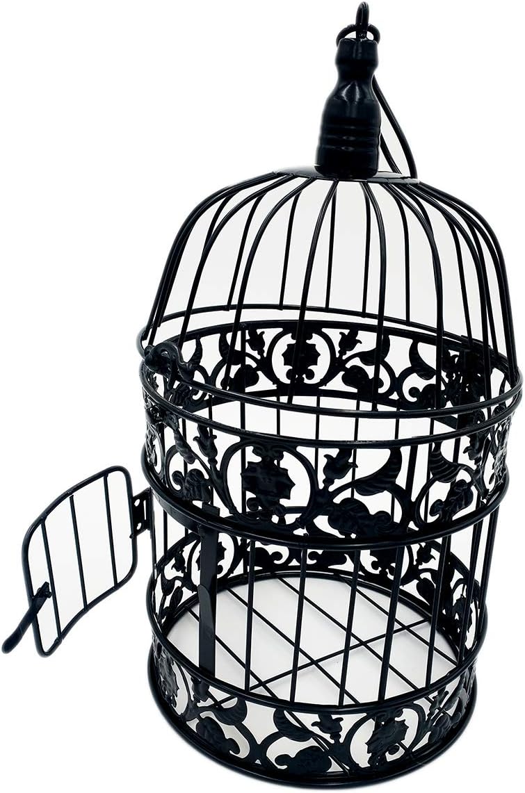 pet show Pack of 2 Round Birdcages Decor Metal Wall Hanging Bird Cage for Small Birds Wedding Party Indoor Outdoor Decoration 9.8INCH and 13.8INCH Color Black White (Black) - Image 2