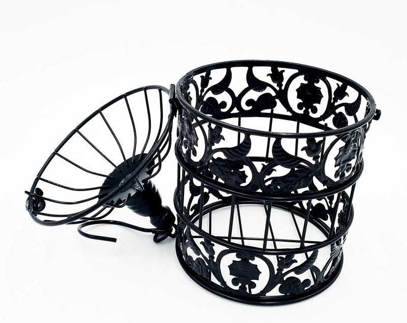 pet show Pack of 2 Round Birdcages Decor Metal Wall Hanging Bird Cage for Small Birds Wedding Party Indoor Outdoor Decoration 9.8INCH and 13.8INCH Color Black White (Black) - Image 4