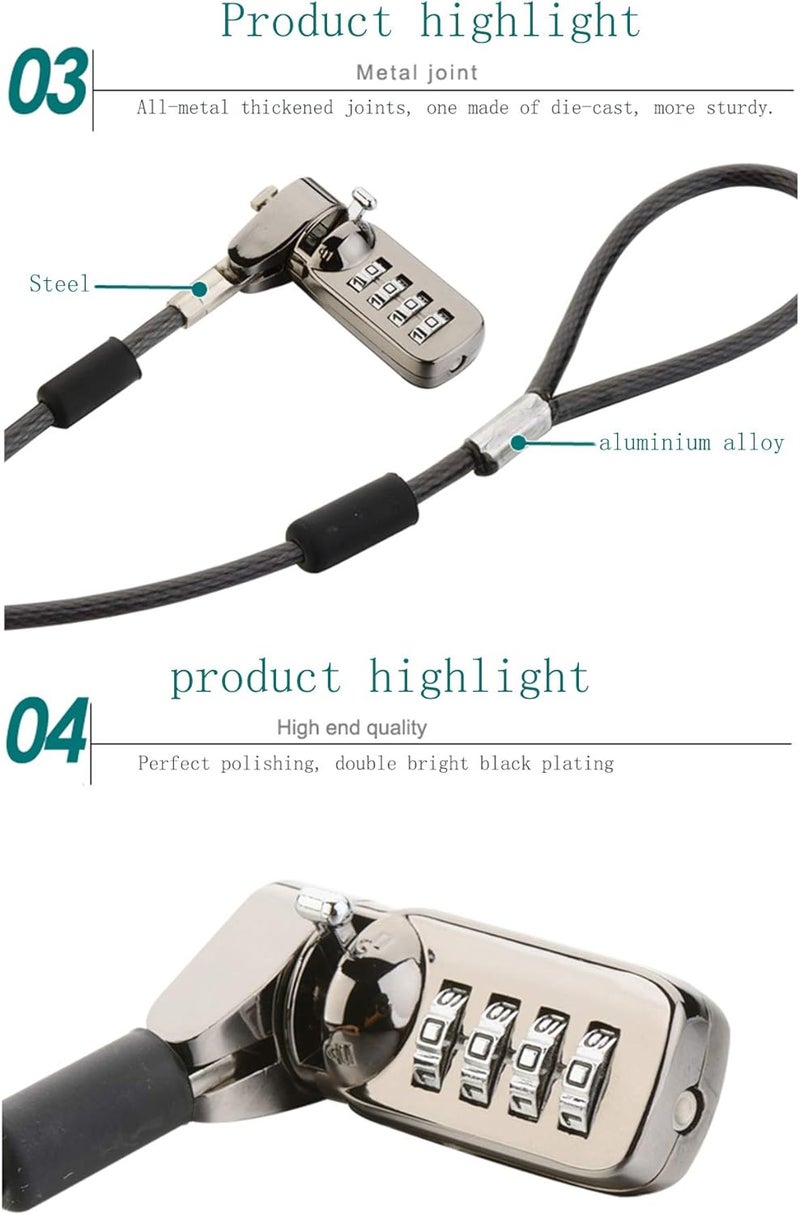 CaLeQi Combination Security Lock Cable for Notebook Laptop Pc Computer Monitor LCD - 2m Cable Black - Image 5
