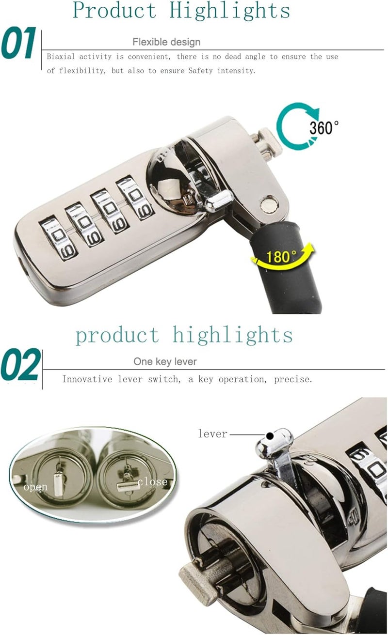 CaLeQi Combination Security Lock Cable for Notebook Laptop Pc Computer Monitor LCD - 2m Cable Black - Image 4