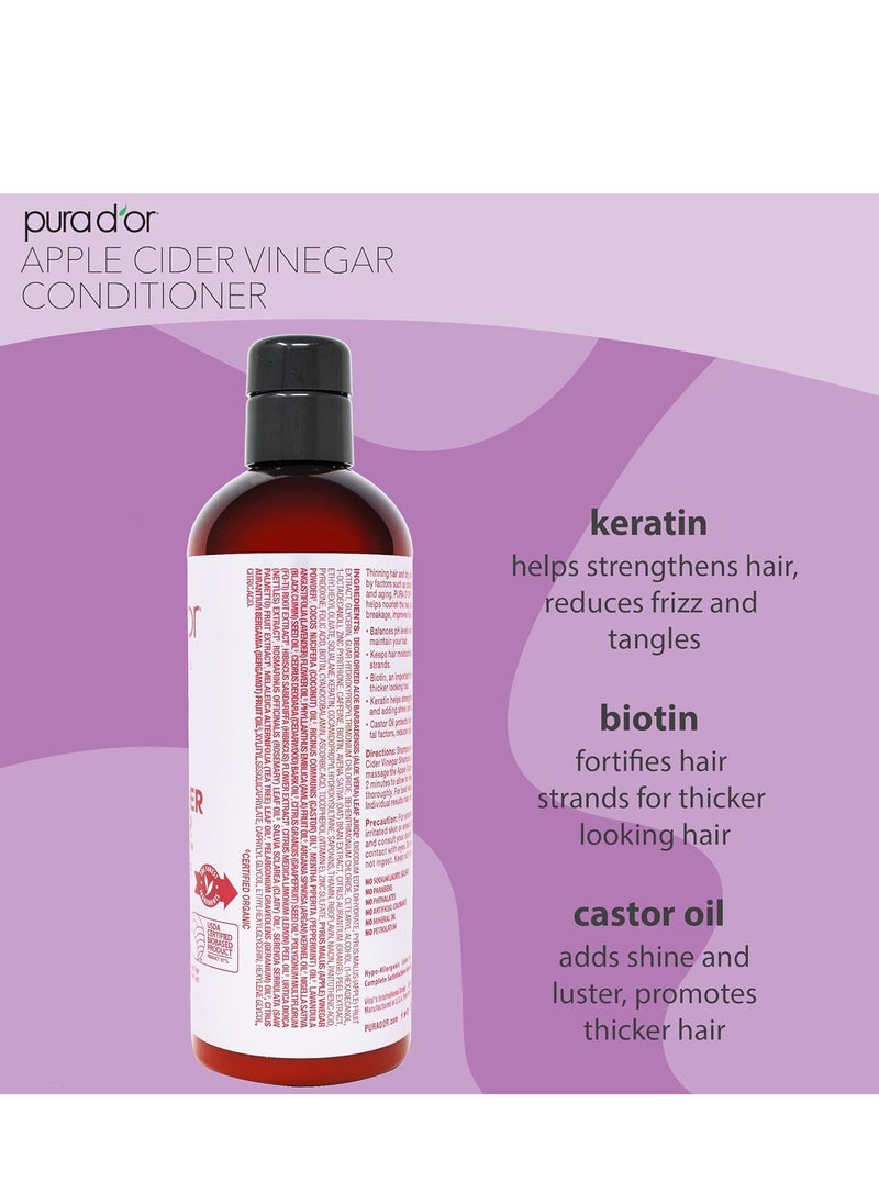 Pura d'or PURA D'OR 16 Oz Apple Cider Vinegar Thin2Thick Conditioner - Biotin, Keratin, Caffeine, Castor Oil & Key Active Ingredients for All Hair Types, Men & Women  - Image 2
