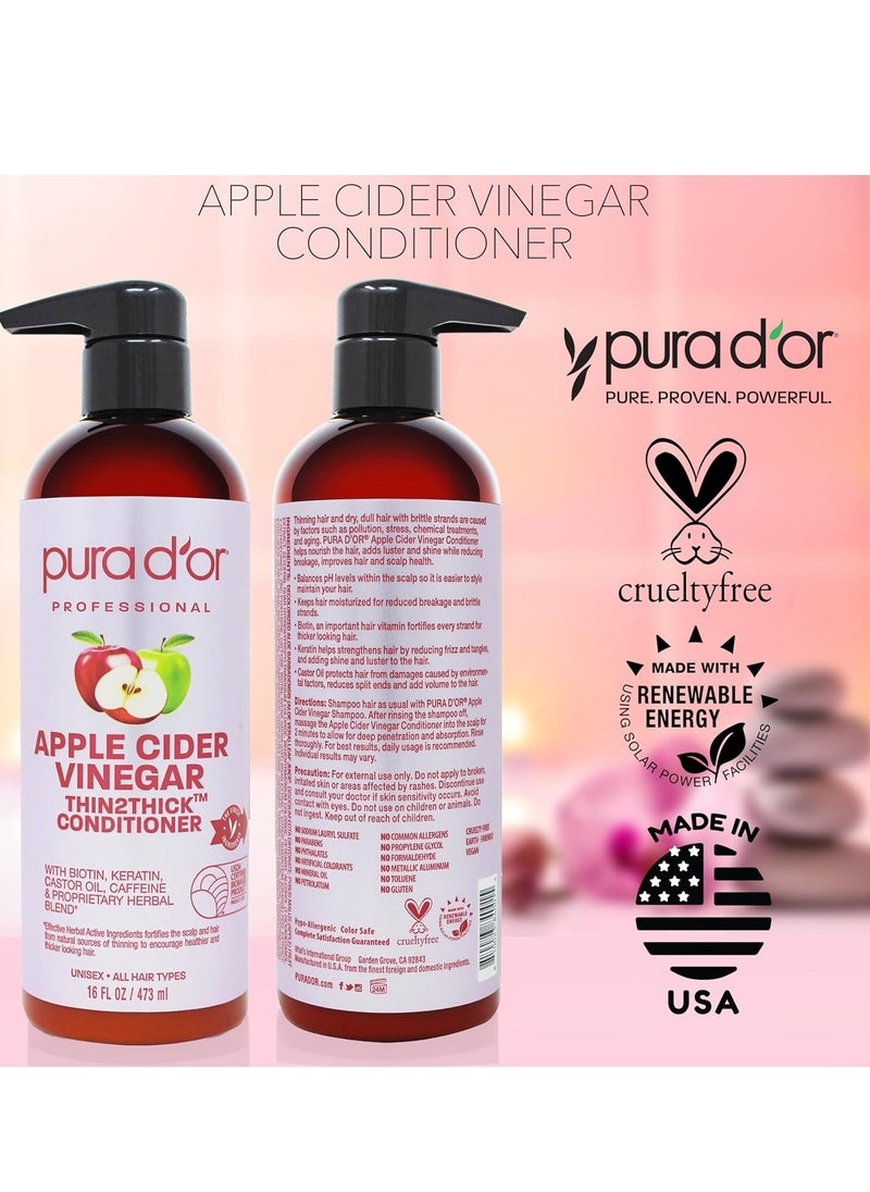 Pura d'or PURA D'OR 16 Oz Apple Cider Vinegar Thin2Thick Conditioner - Biotin, Keratin, Caffeine, Castor Oil & Key Active Ingredients for All Hair Types, Men & Women  - Image 4