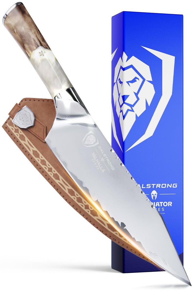 Dalstrong Chef Knife - 8 inch Blade - Premium 9CR18MOV HC Steel - Full Tang - White Resin Handle - Chef's Knife - Valhalla Series - Razor Sharp Kitchen - Professional Leatther Sheath - Image 1