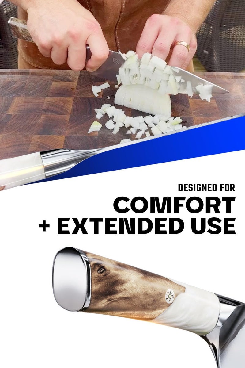 Dalstrong Chef Knife - 8 inch Blade - Premium 9CR18MOV HC Steel - Full Tang - White Resin Handle - Chef's Knife - Valhalla Series - Razor Sharp Kitchen - Professional Leatther Sheath - Image 4