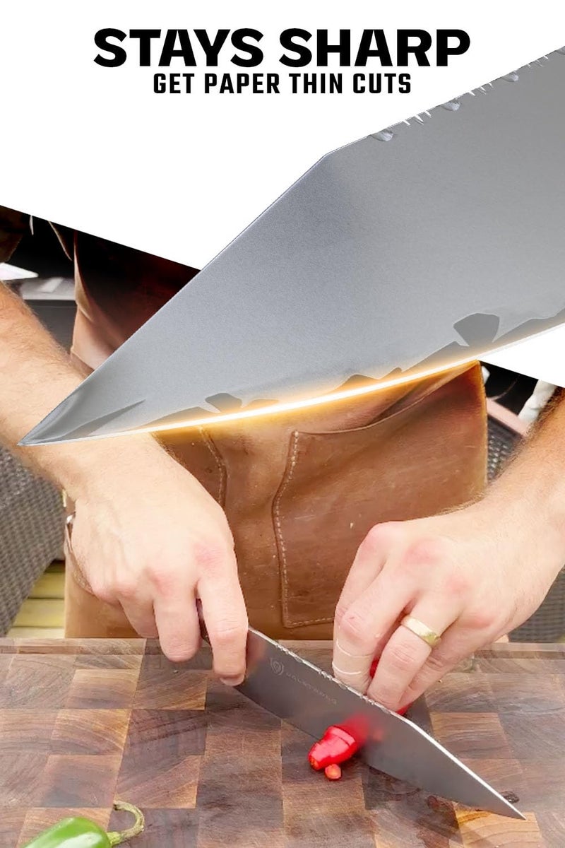 Dalstrong Chef Knife - 8 inch Blade - Premium 9CR18MOV HC Steel - Full Tang - White Resin Handle - Chef's Knife - Valhalla Series - Razor Sharp Kitchen - Professional Leatther Sheath - Image 2
