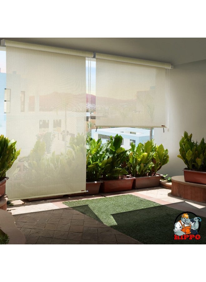HIPPO 180 GSM HDPE Outdoor Balcony Roller Blind, UV & Dust Protection Corded Roll Up and Down Light Filtering Blinds for Garden (Ivory, 4FTX5FT) - Image 1