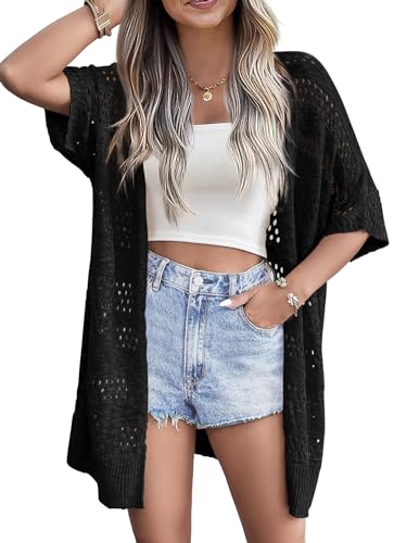 Zeagoo Women's Black Summer Lightweight Crochet Cardigan Short Sleeve Open Front Knitted Cardigans Boho Kimonos - Image 1