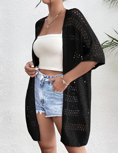Zeagoo Women's Black Summer Lightweight Crochet Cardigan Short Sleeve Open Front Knitted Cardigans Boho Kimonos - Image 2