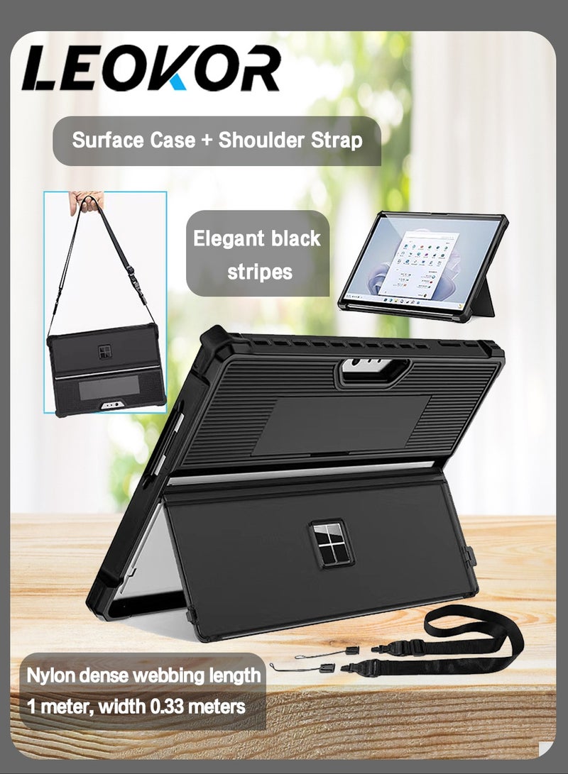 ليوكور حافظة كمبيوتر لوحي لجهاز Microsoft Surface Pro 9 مع حزام كتف وحامل قلم، متينة ومقاومة للصدمات ومقاومة للسقوط (أسود) - Image 1