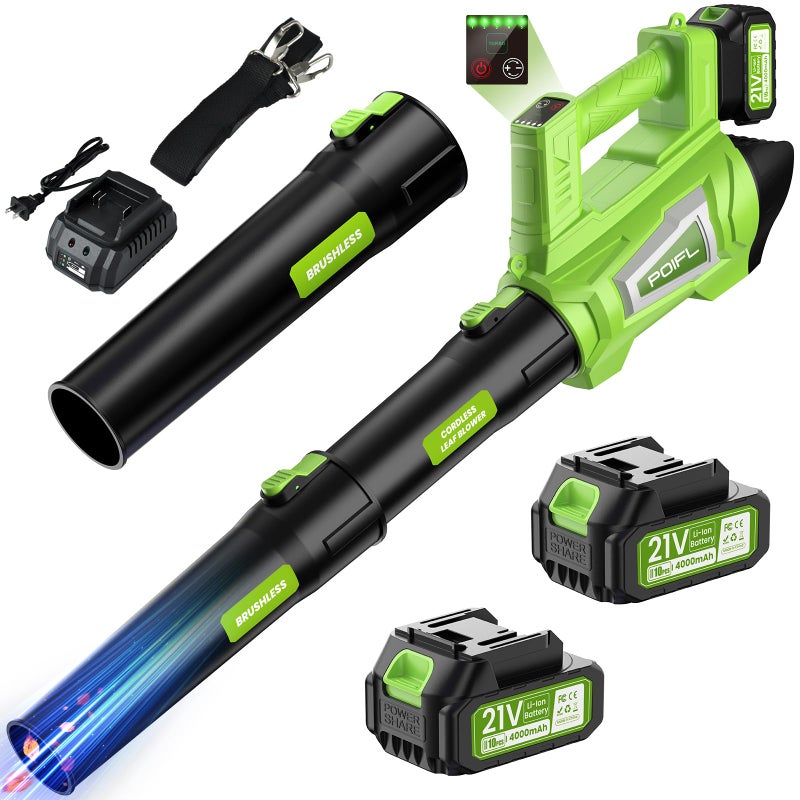 POIFL Leaf Blower Cordless, 750CFM 240+MPH Brushless Powerful Electric Leaf Blower with 2x4.0Ah Batteries & Fast Charger,Shoulder Strap,6-Speed Modes,Lightweight Leaf Blowers for Lawn Care Leaves Dust Snow - Image 1