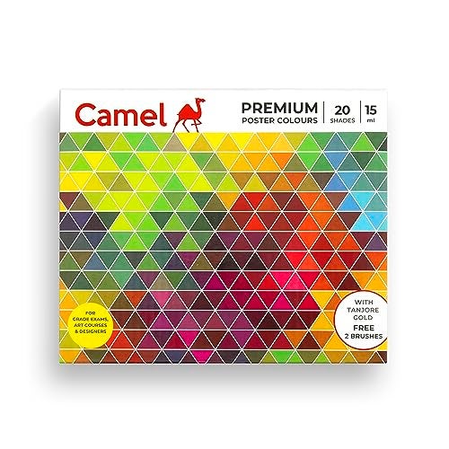 Camel Premium Poster Colour With Brush - 20 Shades (Multicolor) - Image 1