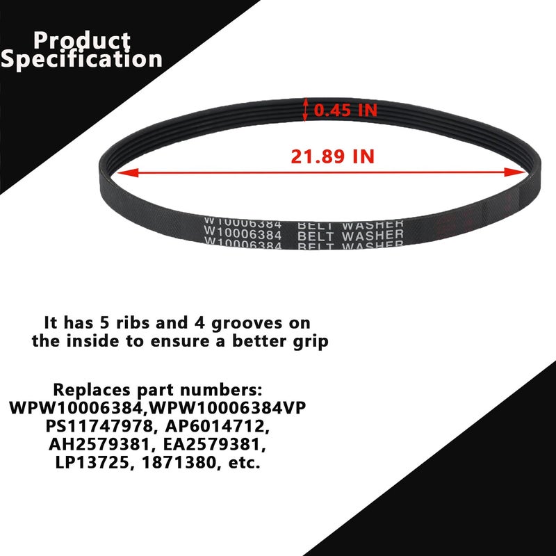 Cykemo W10006384 Washer Drive Belt Replacement Part for Maytag Kenmore Washer WPW10006384VP PS11747978 - Image 2