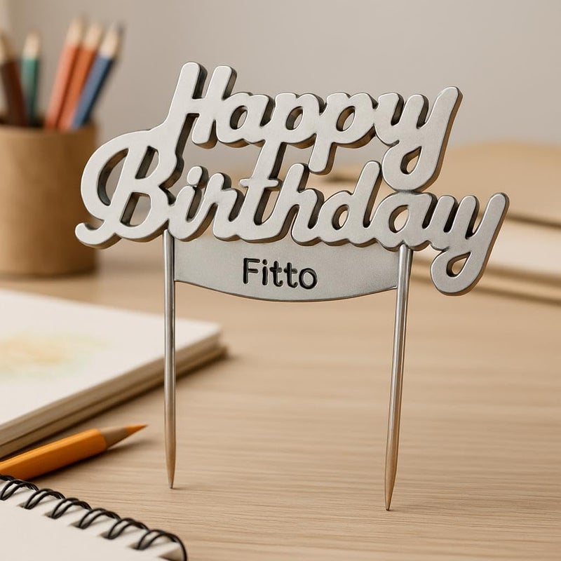 Fitto 1Pc Happy Birthday Letter Cake Candle - Silver, Cake Decoration, Birthday Cake Topper - Image 2