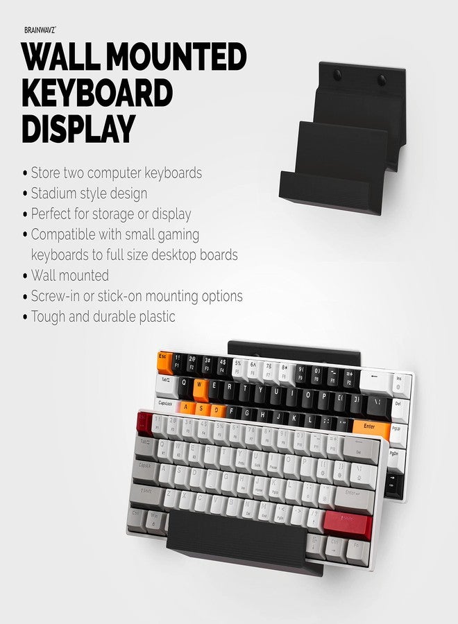 BRAINWAVZ Dual Gaming Keyboard Stand for Wall Mounting - Adhesive or Screw Mount Installation - Stylish and Space Saving Solution for Gamers, Home & Office (KBW03) - Image 3