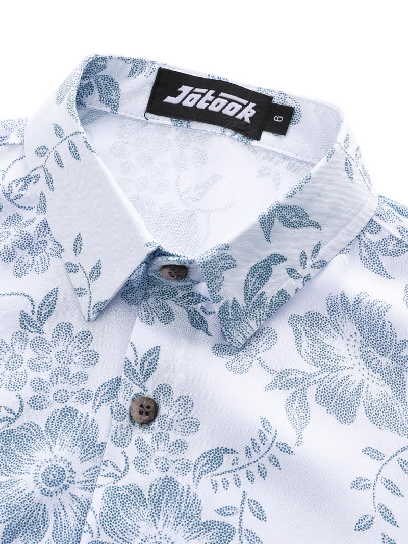 JOTOOK Boys Hawaiian Shirt Short Sleeve Button Down Shirt Casual Floral Tropical Beach Shirts 6-14 Years 8 WhiteBlue Flower - Image 2
