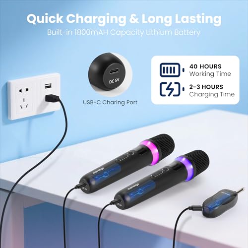Marengo Wireless Microphones, Rechargeable Cordless Karaoke Microphone with One-to-One Chip Connection, LED Lights, 40H Duration, 200FT, Handheld Bluetooth Microphone Wireless for Singing,Speech,Church,Party - Image 5
