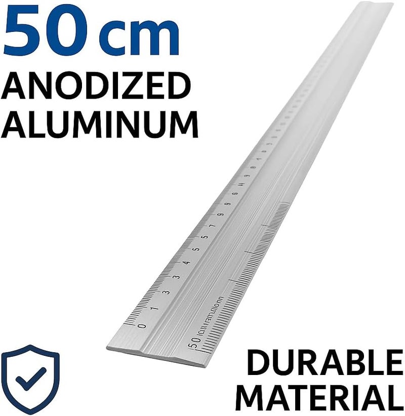 Fitto Aluminum Ruler 50cm, Metric Measuring Tool for School, Office, and Crafting - Image 2
