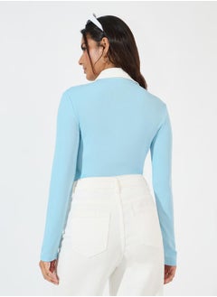 Styli Contrast Collar Rib Knit Bodysuit  - Image 5