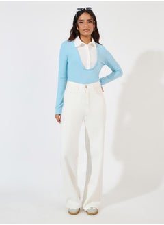 Styli Contrast Collar Rib Knit Bodysuit  - Image 3