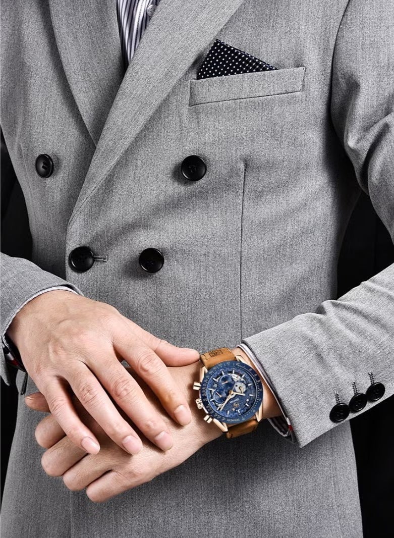 BENYAR Watches for Men Luxury Quartz Water Resistant Watch Men's Chronograph Genuine Leather Strap 5120 Dawn Clock - Image 3